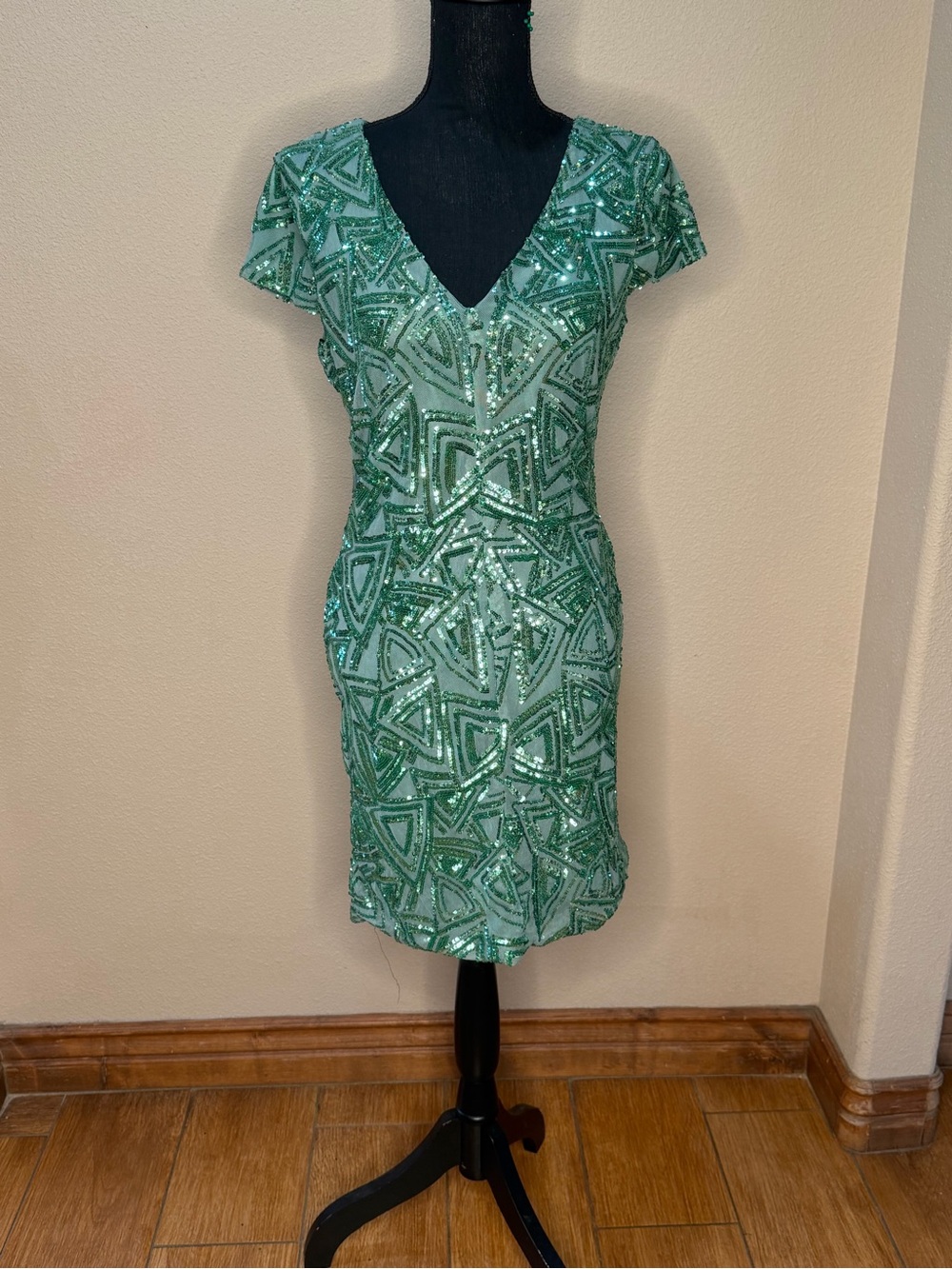 NWT Emerald Sequin V-Neck Mini Dress sz L